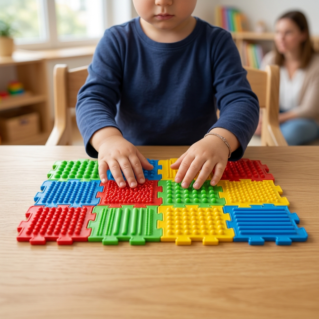 Child touching the SenseGrid tactile patterns